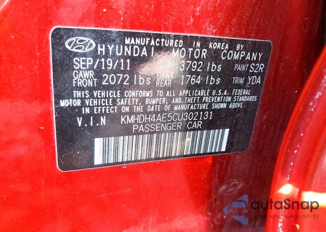 2012 Hyundai Elantra Gls z USA, uszkodzony, nr VIN KMHDH4AE5CU302131